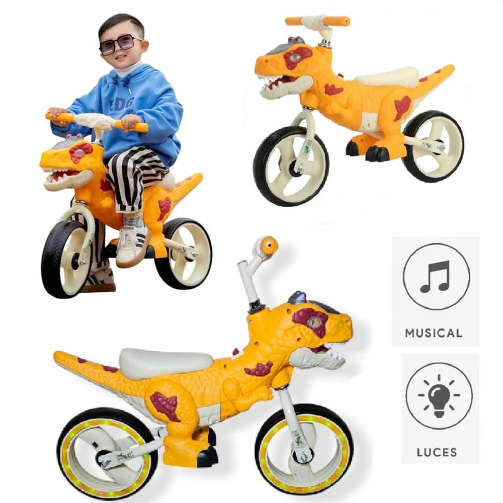 Bicicleta de Equilibrio Dino T-rex Musical y Luces -Naranja