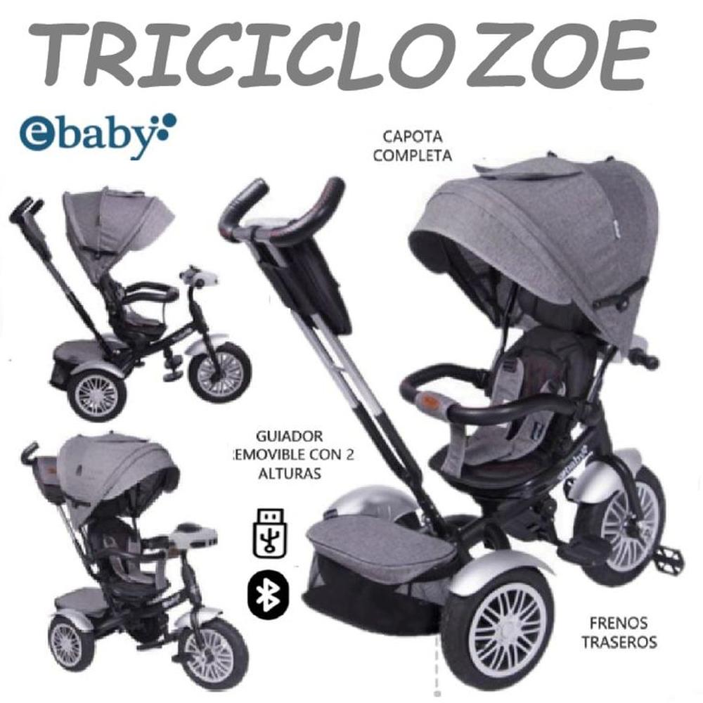 Nuevo Triciclo Guiador con Bluetooth Ebaby Zoe -Gris