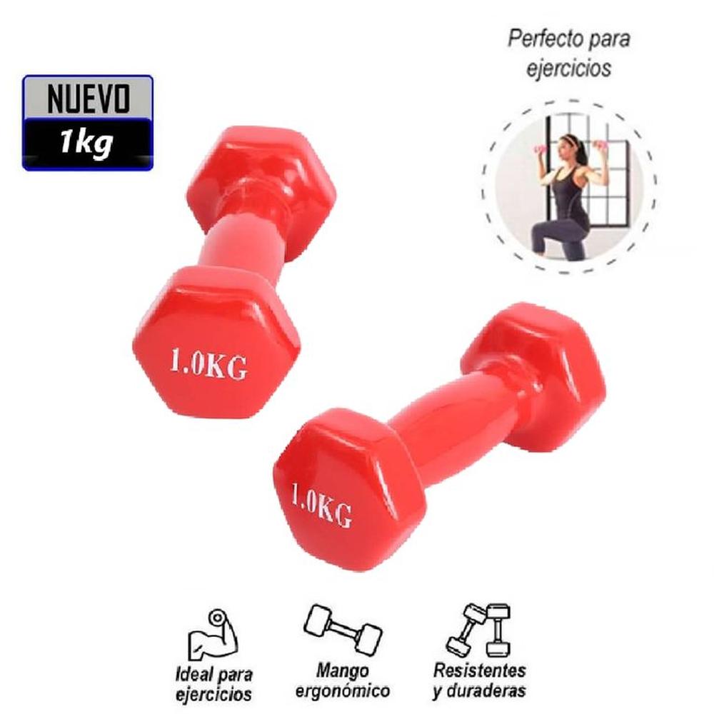 Nuevo Set Pesas Vinil Plastificada 1kg -Rojo