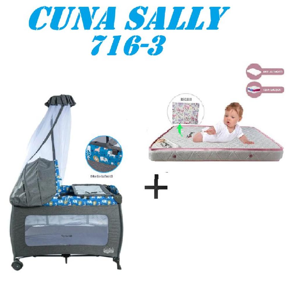 Cuna Corral Ebaby 716-3 Sally Colchon Azul -Rosa