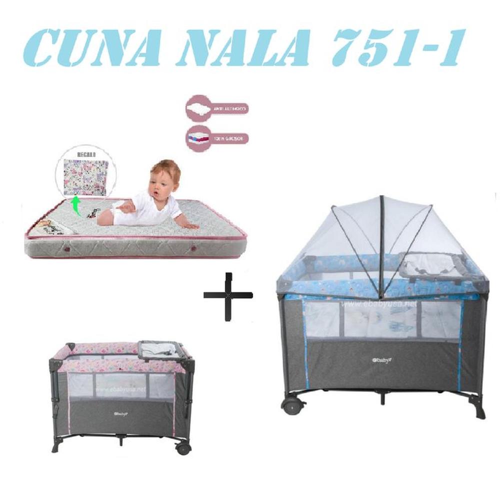 Cuna Colecho Cambiador Nala Colchon Azul -Rosa