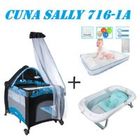Cuna Sally 716-1A Tina Azul Colchon Azul -celeste