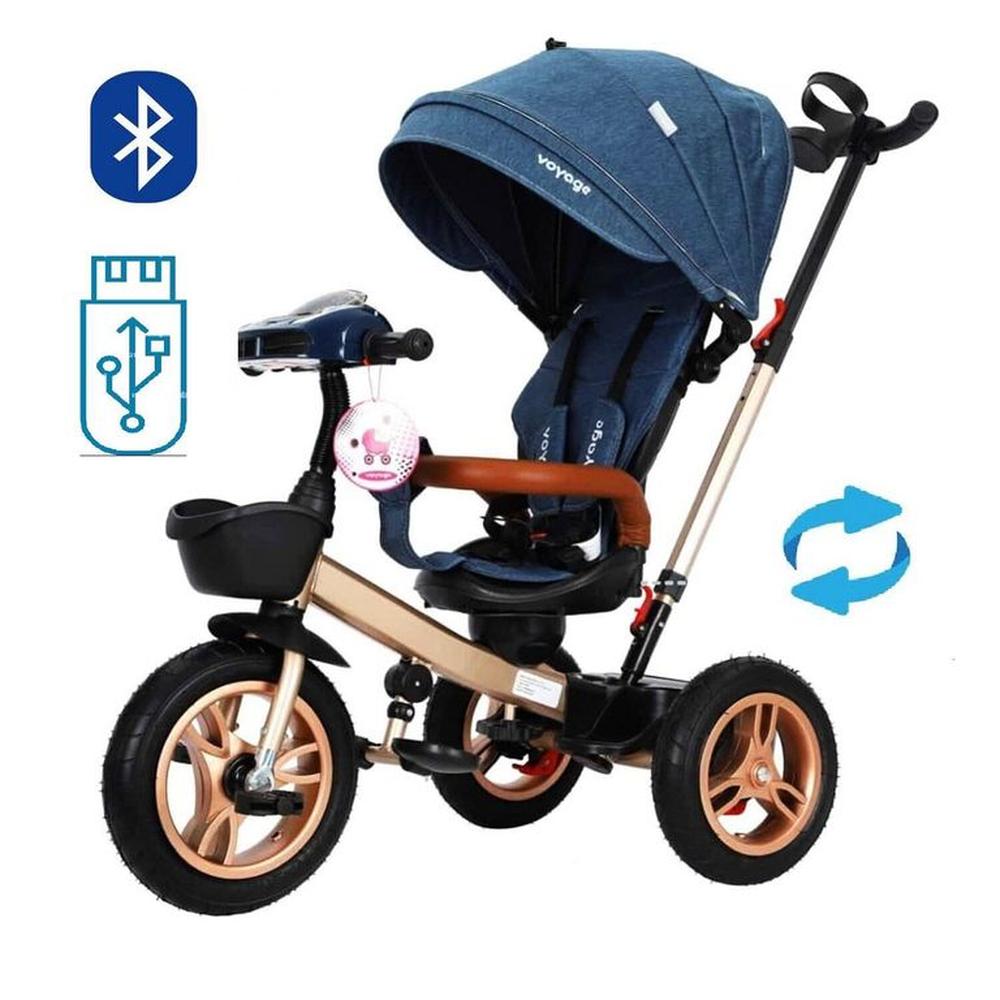 Triciclo Asiento Giratorio USB Bluetooth Golden -Azul