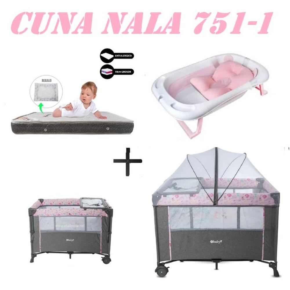 Cuna Colecho Nala Tina Rosa Colchon Rosa -Gris