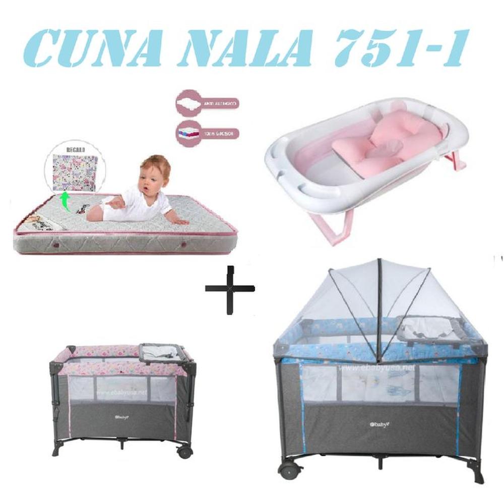 Cuna Colecho Nala Tina Rosa Colchon Azul -Rosa
