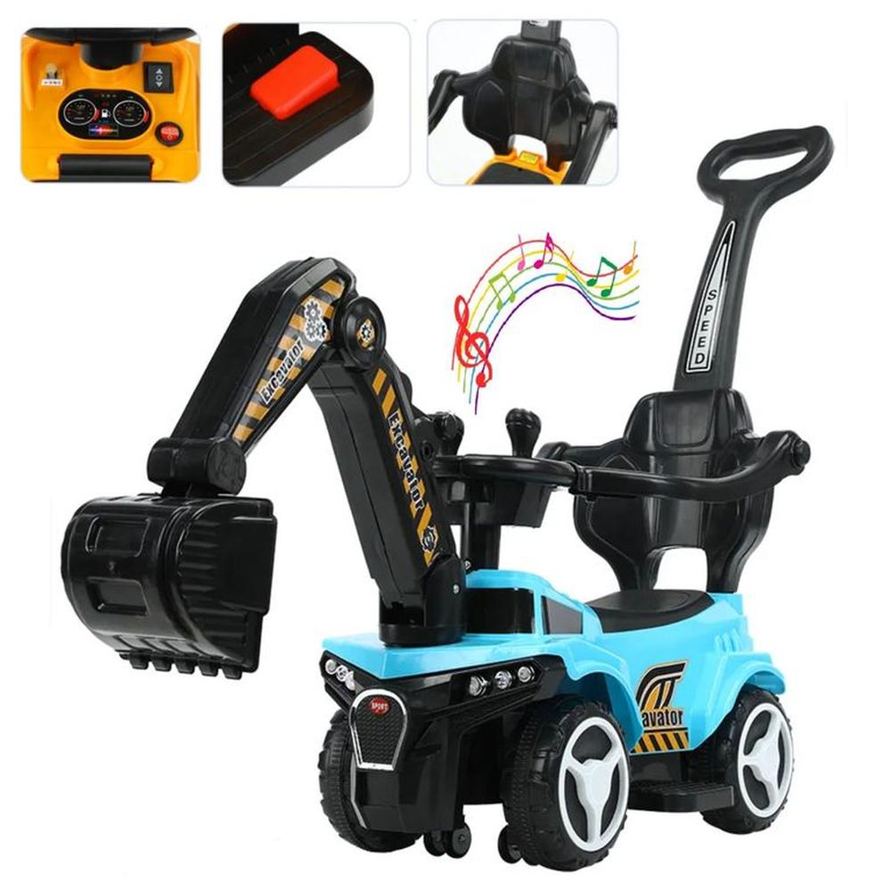 Bugui con Empujador Excavadora Montable Musical -Celeste