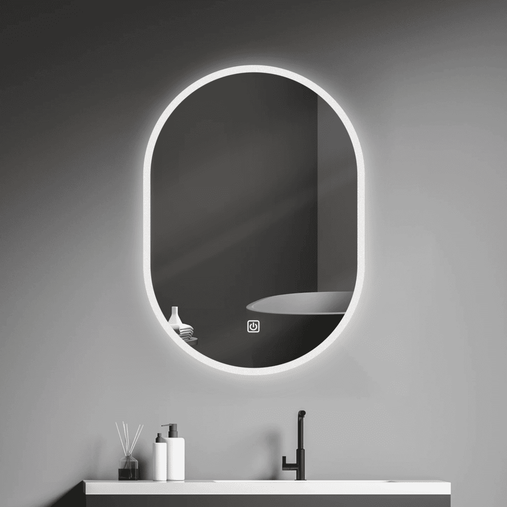 Espejo LED Orange Oval 49x70cm 4mm Luz en Marco Blanca