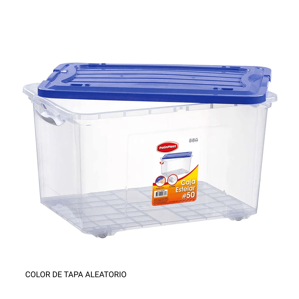 Caja estelar con tapa y ruedas #50 Polinplast - con Tapa Color Aleatorio
