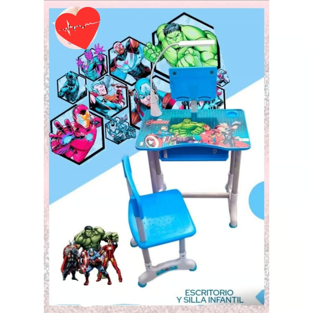 Escritorio Escolar Ergonómica Con Silla Y Lampara Avengers