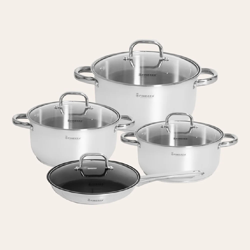 Juego de ollas FINEZZZA  de ACERO INOXIDABLE 8 pzs FZ-976AE-IN
