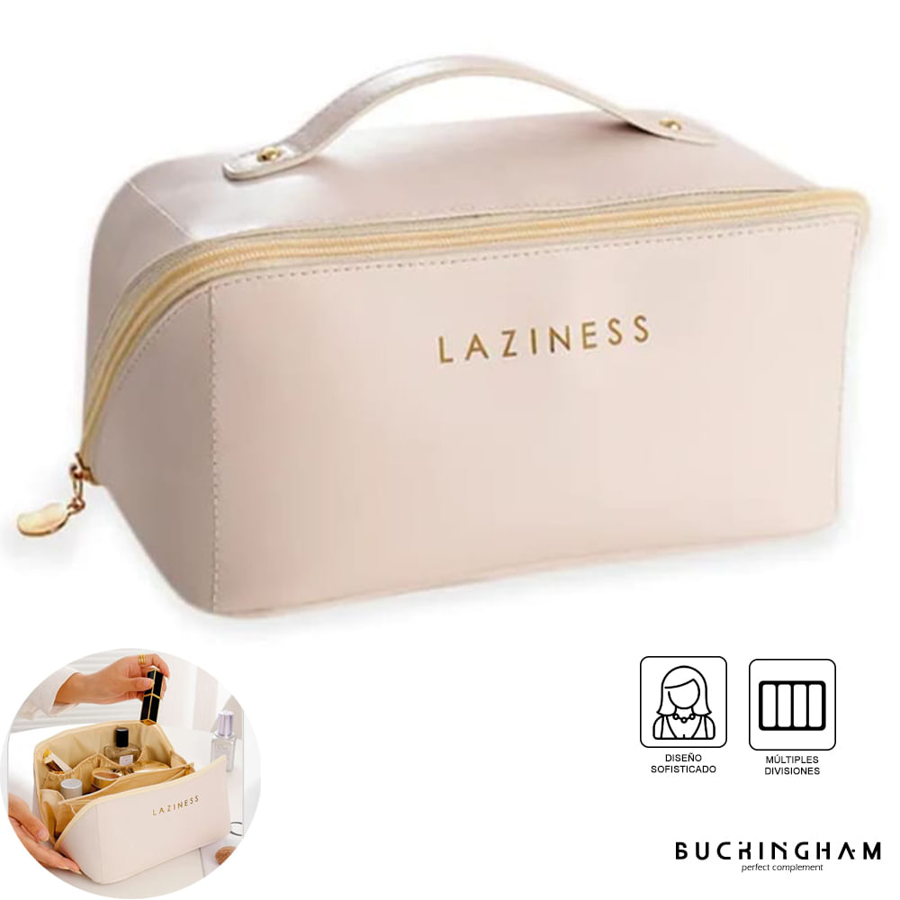 Neceser Organizador Estuche de Maquillaje Cosméticos PU con Asa Beige