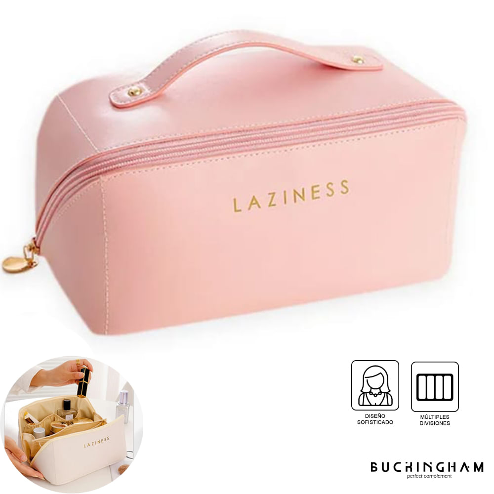 Neceser Organizador Estuche de Maquillaje Cosméticos PU con Asa Rosado