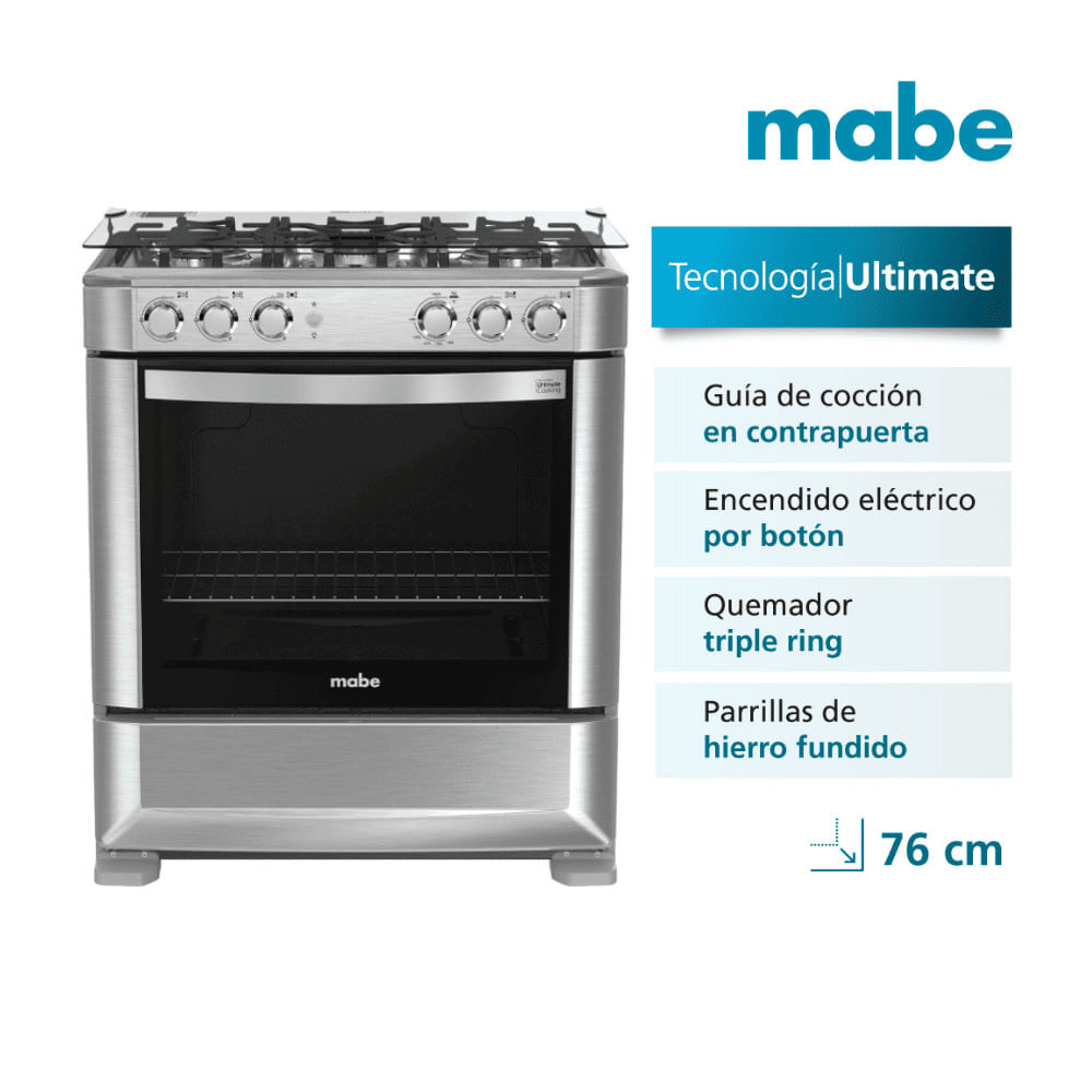 Cocina de Pie Mabe Cmp7628Fx0 5 Hornillas Acero Inoxidable Plata