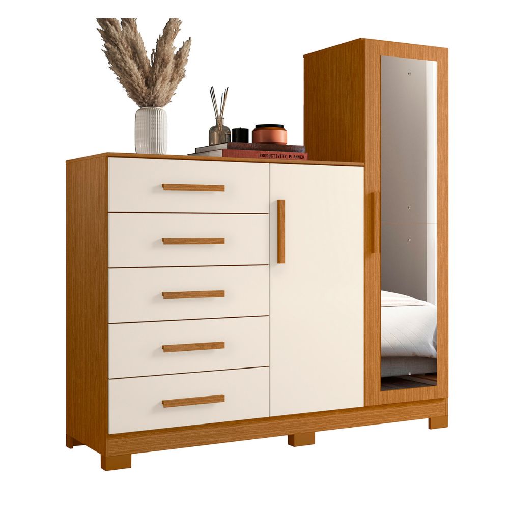 Super Cómoda Praga 5 Cajones 2 Puertas MDP Beige Orange