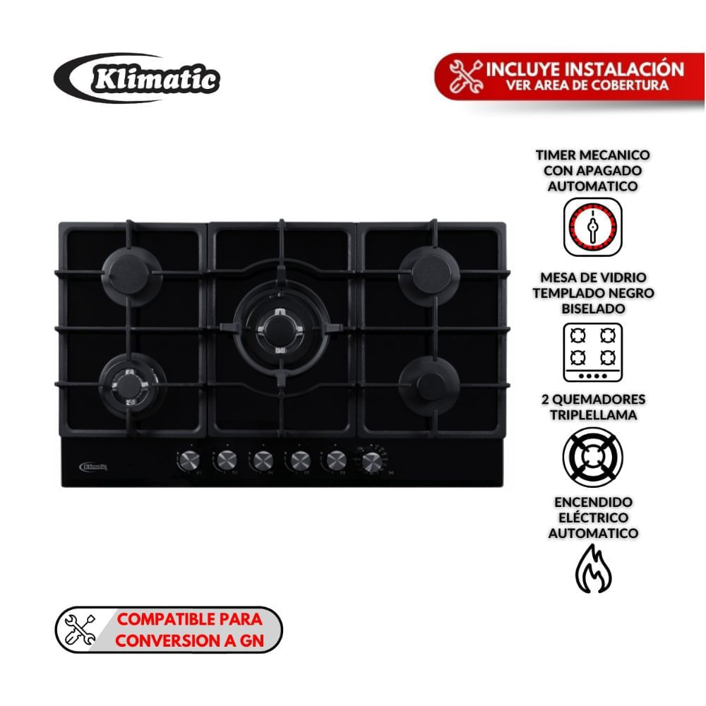 Cocina empotrable Klimatic Aosta 90 Negra 90cm