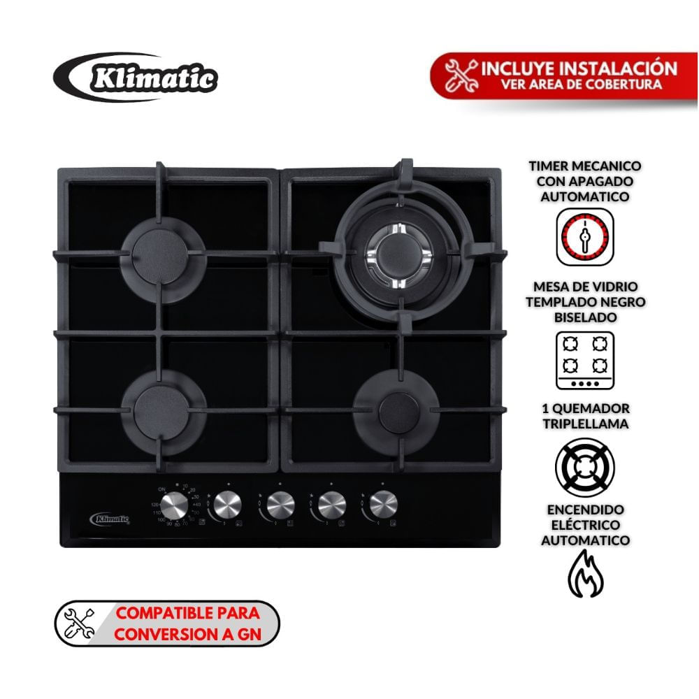 Cocina empotrable Klimatic Aosta 60 Negra 60cm