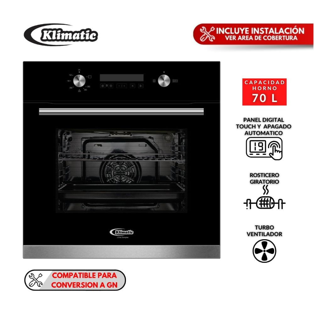 Horno Empotrable a Gas Klimatic Bonn Negro con Rosticero y Luz Horno Empotrable a Gas Klimatic Bonn Negro con Rosticero y Luz