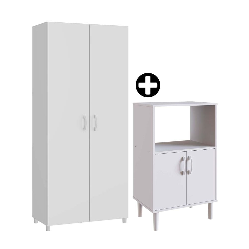 COMBO Orange: Mueble despensero Dalia MDP 80x182cm Blanco + Mueble multiuso para microondas Dalia MDP 2 Puertas Blanco