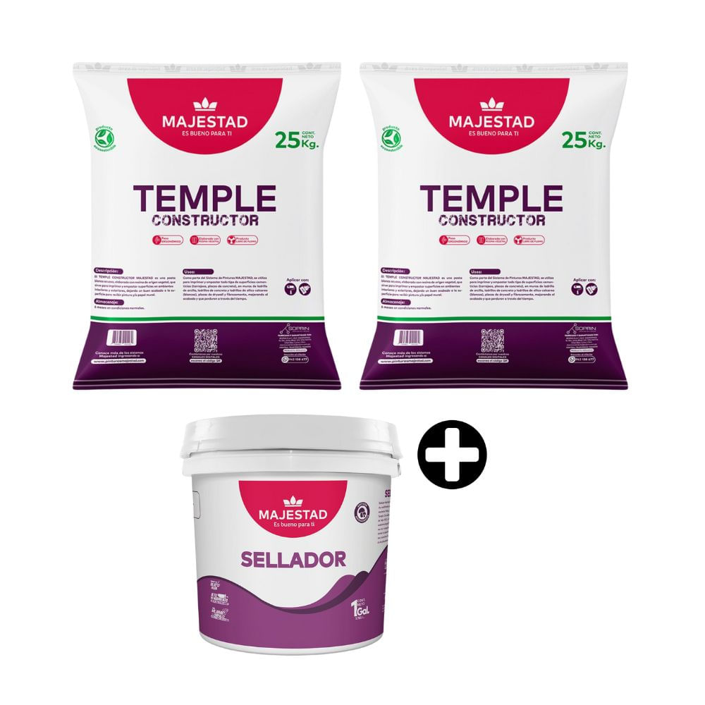 COMBO Temple Constructor Majestad Bolsa 25kg + Sellador para muros 1 galón Majestad