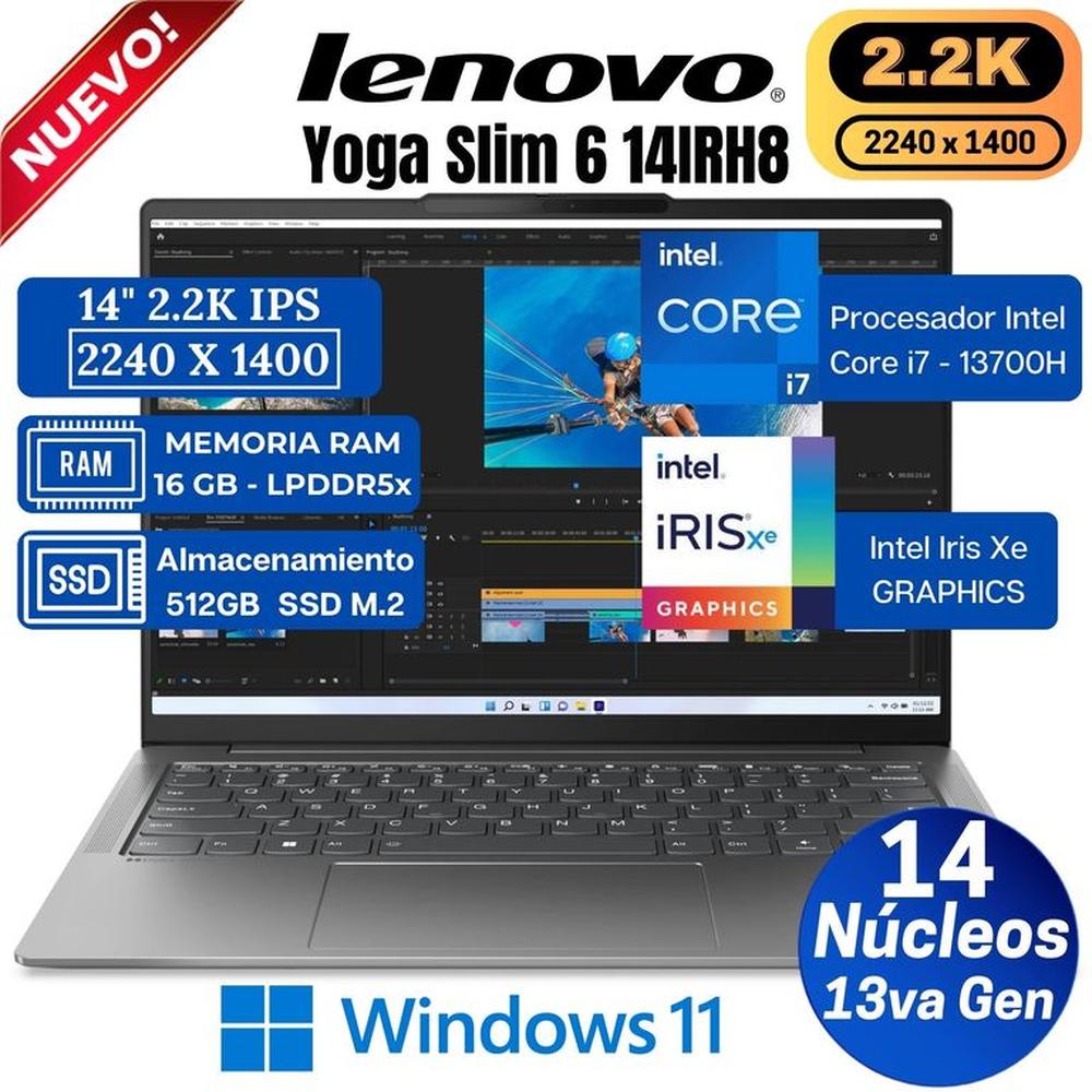 Laptop Lenovo Yoga Slim 6 14IRH8 14” 2.2K IPS, Intel Core i7-13700H, Ram 16GB, Ssd 512GB, Win 11