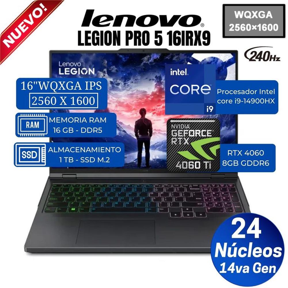 Laptop Lenovo Legion Pro 5 16IRX9 16” WQXGA, Core i9-14900HX, Ram 16GB, Ssd 1 TB, Rtx 4060, Free Dos