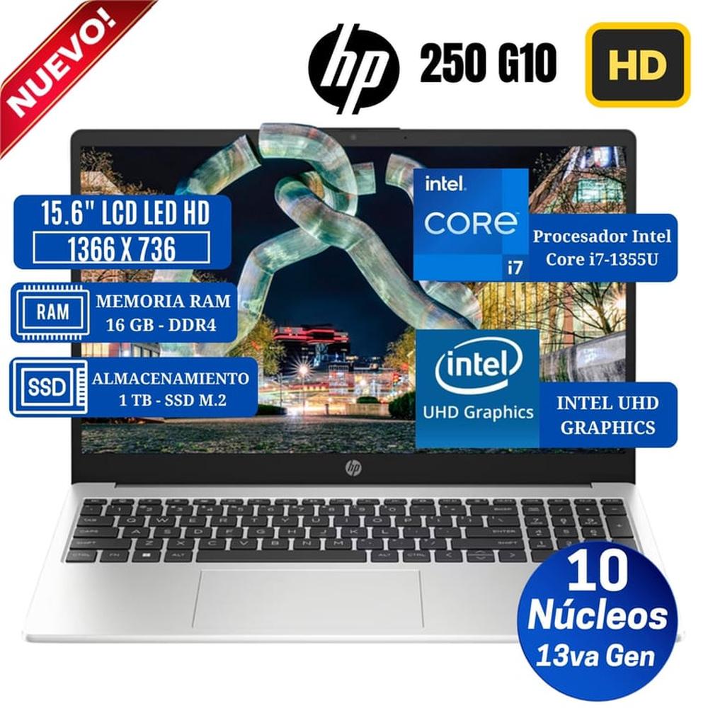 Laptop HP 250 G10 15.6"" LCD LED HD, Intel Core i7-1355U, 13va Gen, Ram 16GB, Ssd 1 TB, Free Dos