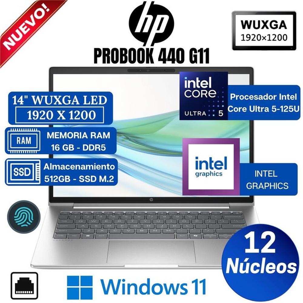 Laptop HP ProBook 440 G11, 14” WUXGA, Intel Core Ultra 5-125U, Ram 16GB, Ssd 512GB, Win 11 Pro