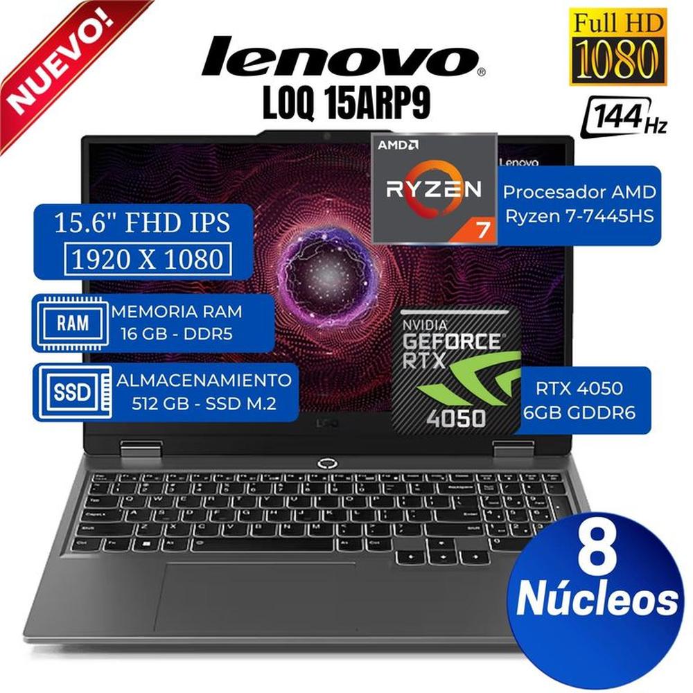 Laptop Lenovo LOQ 15ARP9 15.6"" FHD IPS, AMD RYZEN 7-7435HS, Ram 24GB, Ssd 512GB, Rtx 4050, Free Dos