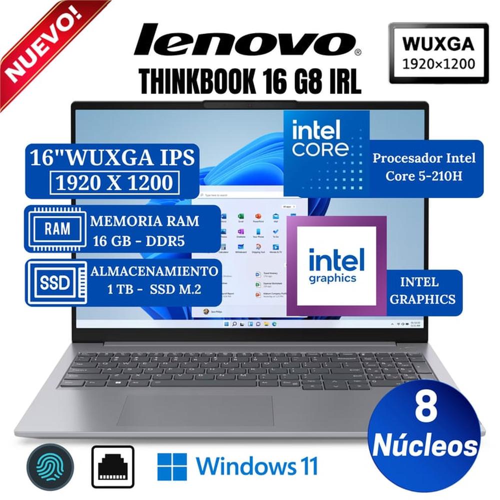 Laptop Lenovo Thinkbook 16 G8 IRL 16"" WUXGA, Intel core 5-210H, Ram 16GB, SSD 1 TB, Win 11