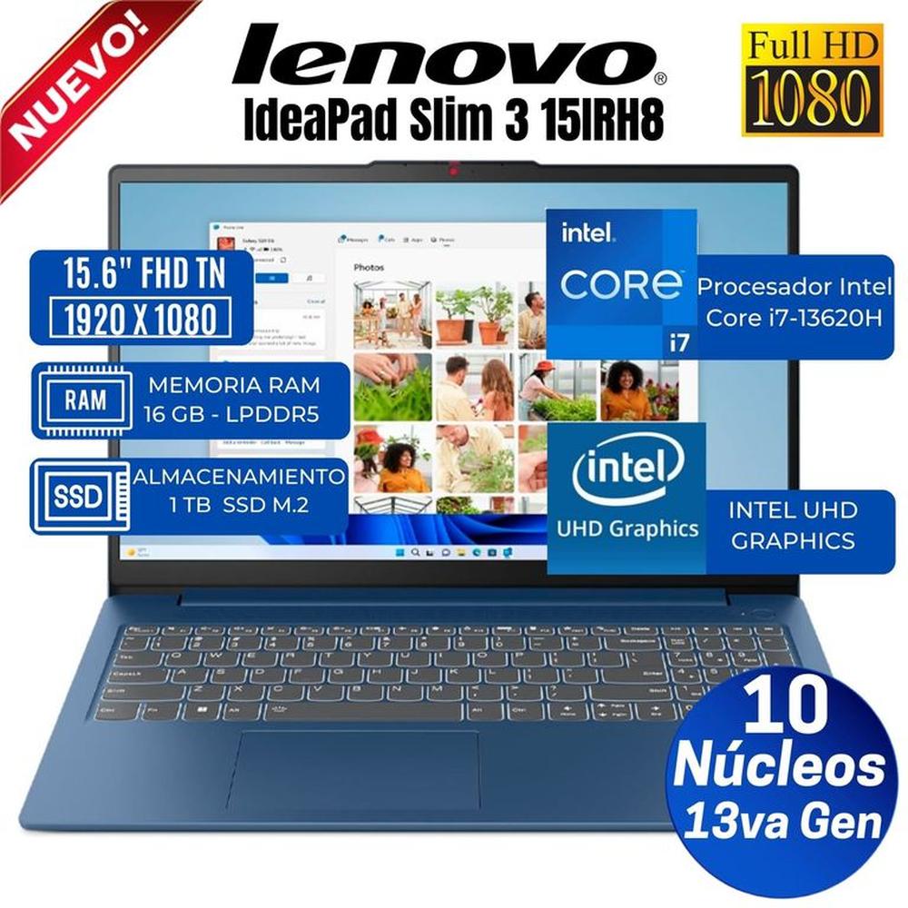 Laptop Lenovo IdeaPad Slim 3 15IRH8 15.6"" FHD TN,Core i7-13620H,13vaGen,Ram 16GB, Ssd 1 TB, Free Dos