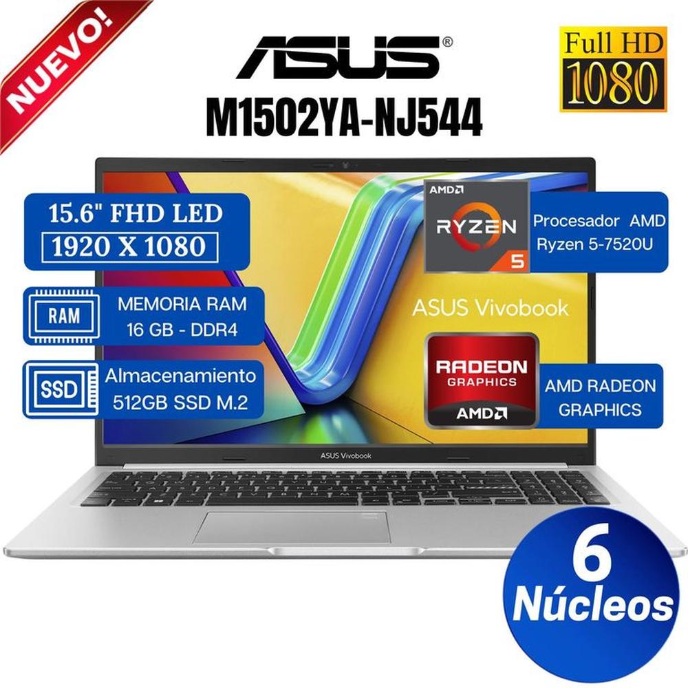 Laptop ASUS Vivobook M1502YA-NJ544 15.6"" FHD, AMD Ryzen 5-7430U, Ram 16GB, SSD 512GB, Free Dos