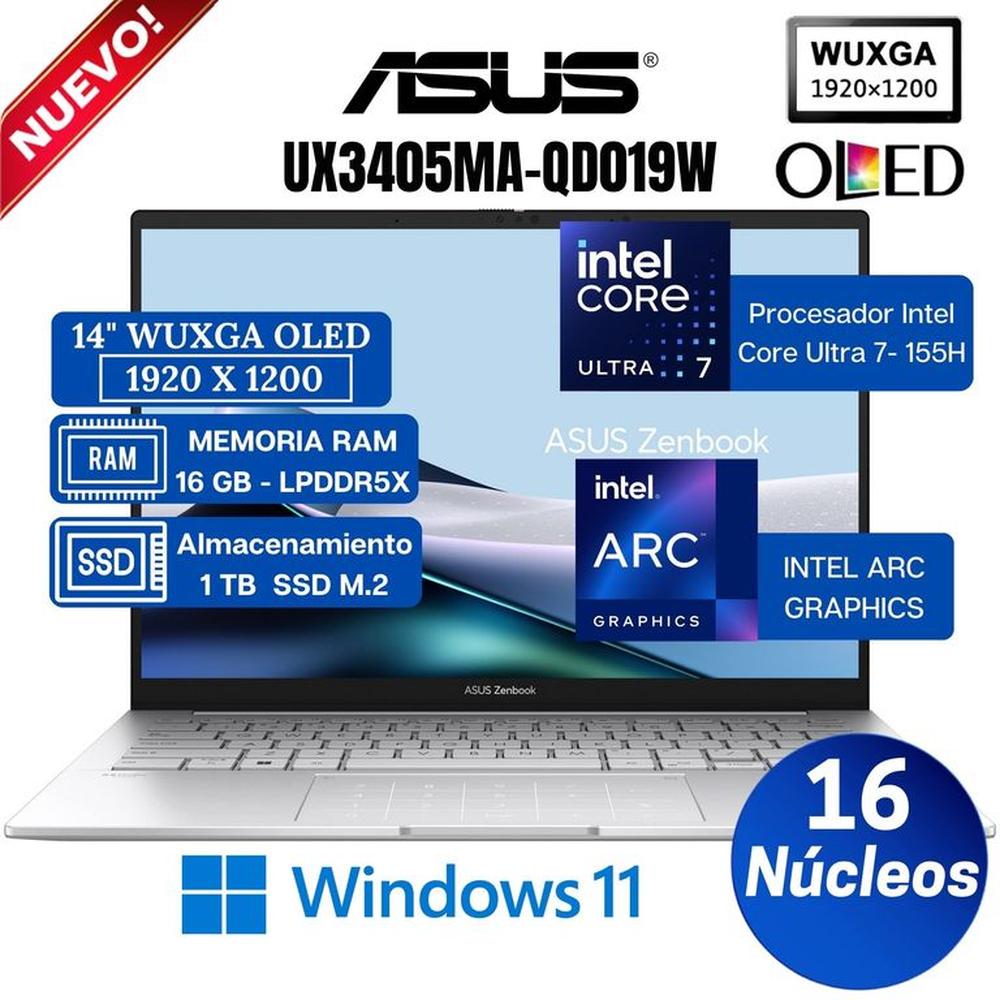 Laptop ASUS Zenbook UX3405MA-QD019W 14"" OLED WUXGA, Core Ultra 7-155H, Ram 16GB, Ssd 1 TB, Win 11