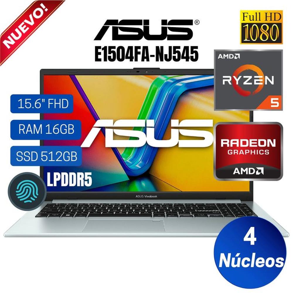 Laptop ASUS Vivobook E1504FA-NJ545 15.6"" FHD, AMD Ryzen 5-7520U, Ram 16GB. SSD 512GB, Free Dos