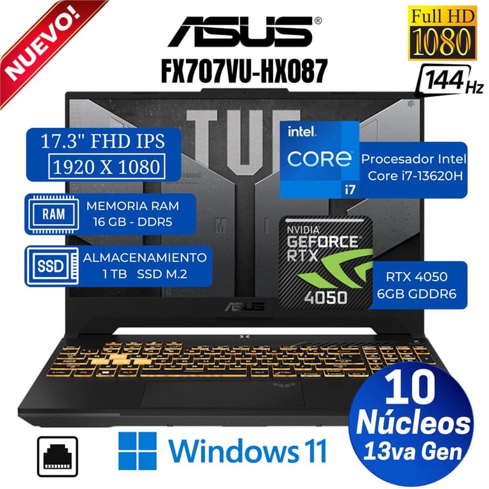 Laptop ASUS TUF FX707VU-HX087 17.3""  FHD IPS, Core i7-13620H, Ram 16GB, Ssd 1 TB, Rtx 4050, Free Dos