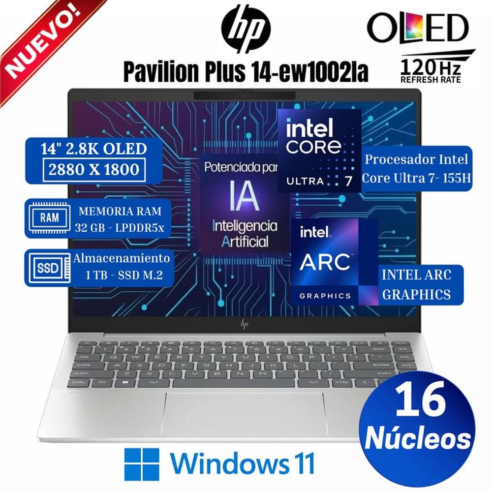 Laptop HP Pavilion Plus 14-ew1002la 14” 2.8K OLED, Core Ultra 7-155H, Ram 32GB, Ssd 1 TB, Win 11