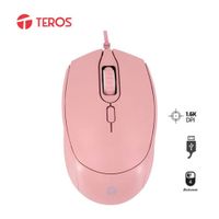 Mouse Óptico Teros Te-1226S 800-1200-1600 Dpi-Usb-4 Botones Rosado
