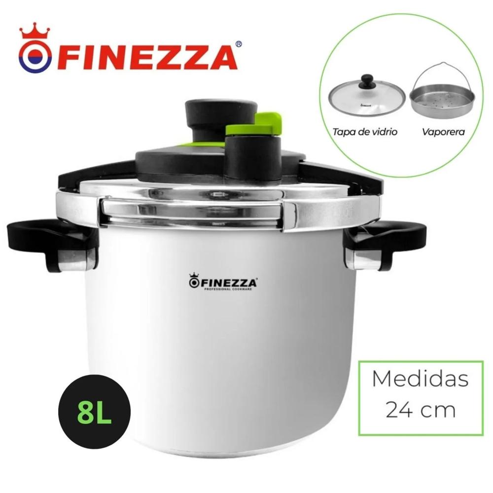 Olla a presión Finezza 8 Litros Acero Inox, 18/10 con Vaporera y tapa