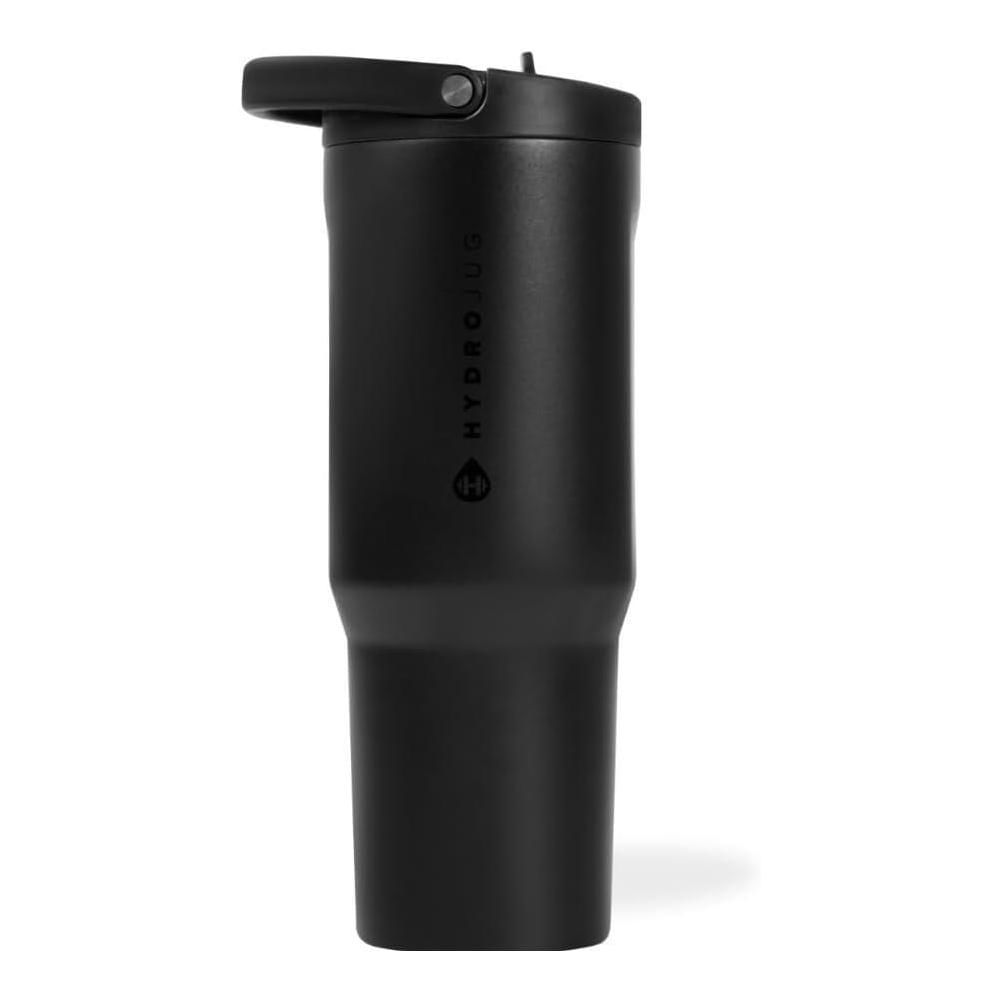 HydroJug Botella de acero inoxidable con popote, aislada al vacío, negra, durable