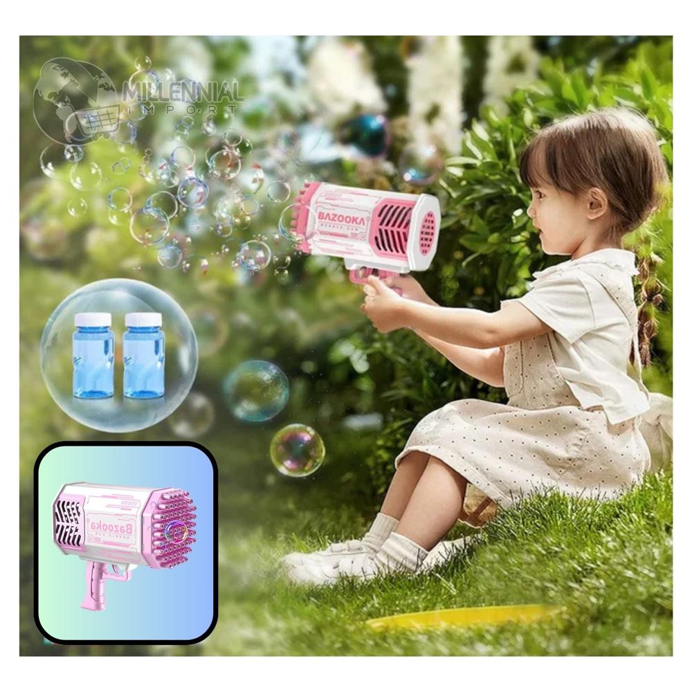 Pistola Lanza Burbujas 69 Agujeros Color Rosado Juguete para Niñas