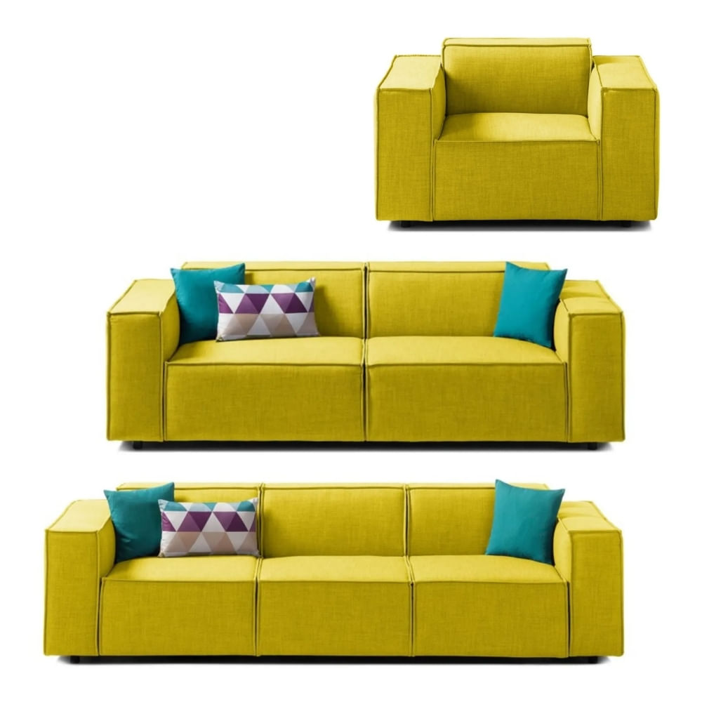 Juego de Sala Vitoriano 3 2 1 Amarillo