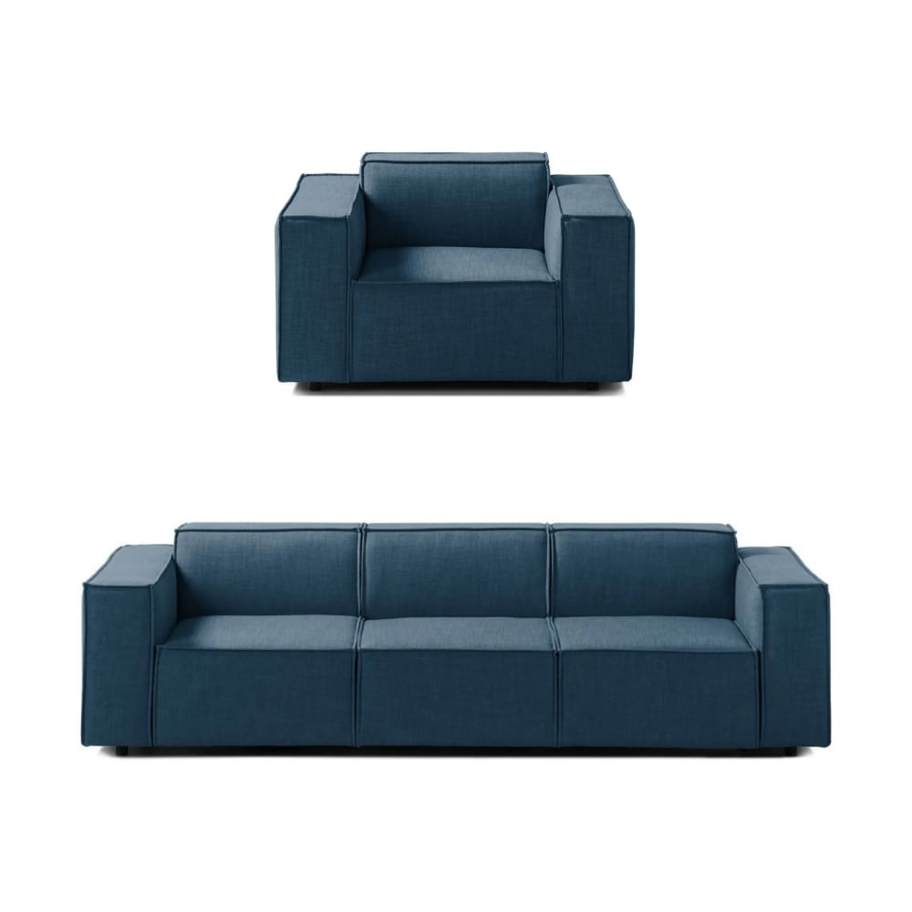 Juego de Sala Vitoriano 3 1 Azul Claro