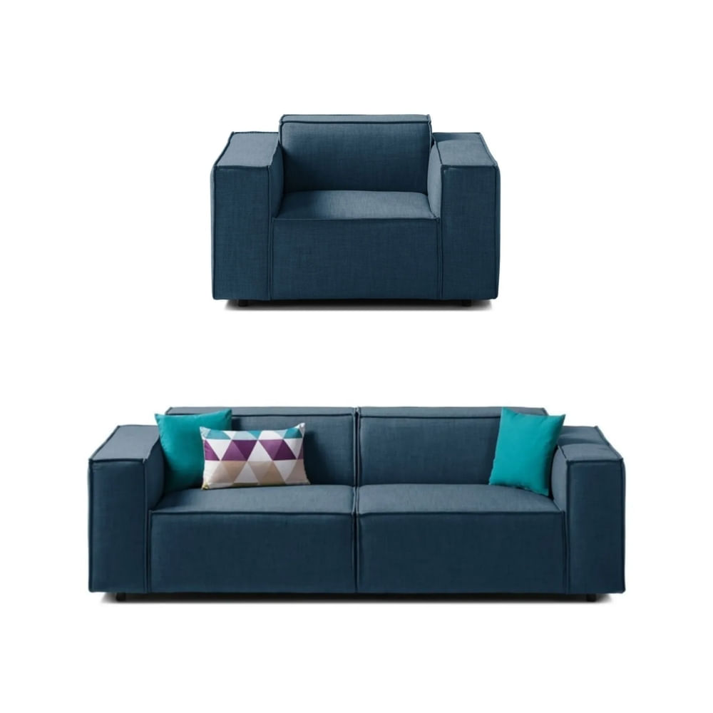 Juego de Sala Vitoriano 2 1 Azul Claro