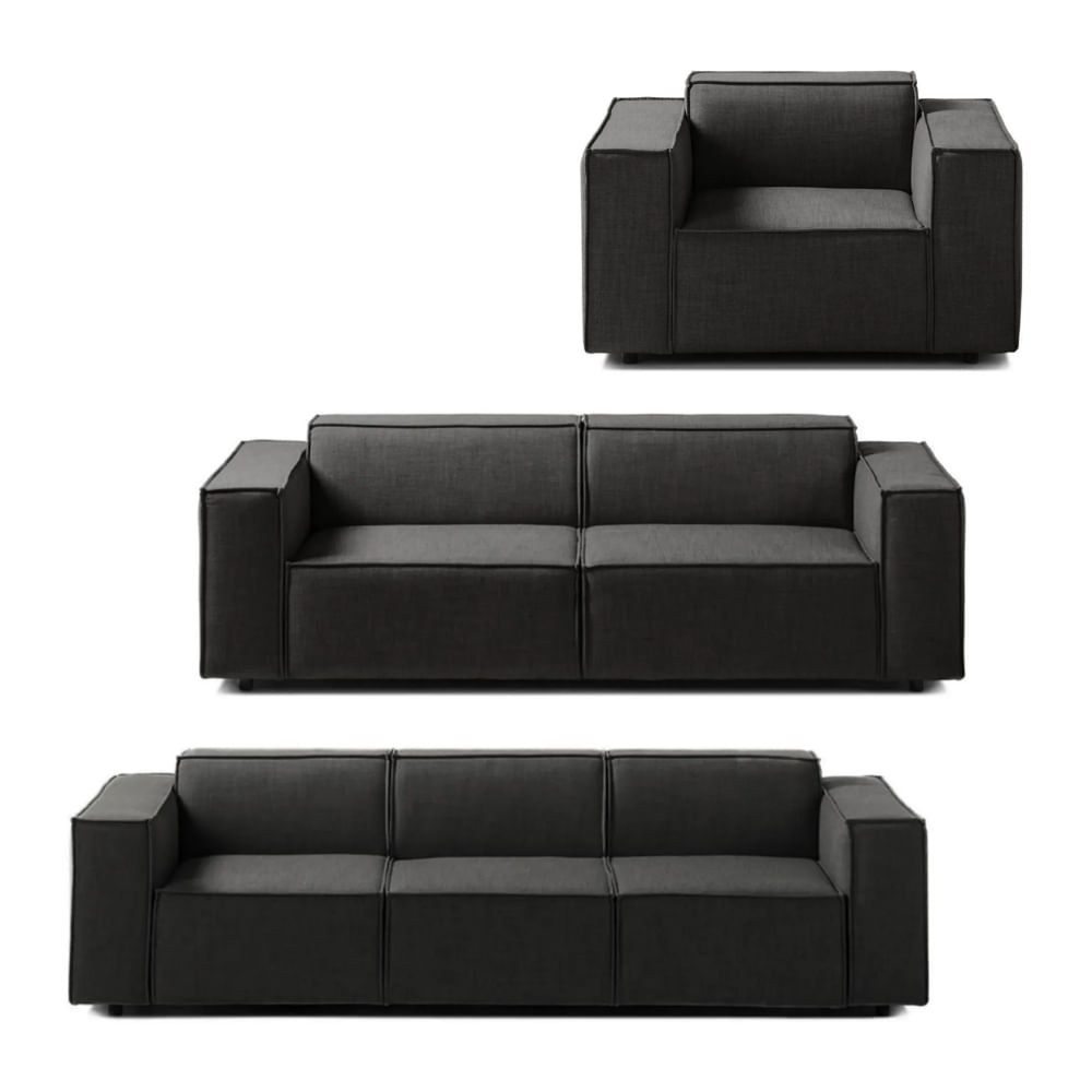 Juego de Sala Vitoriano 3 2 1 Gris Oscuro