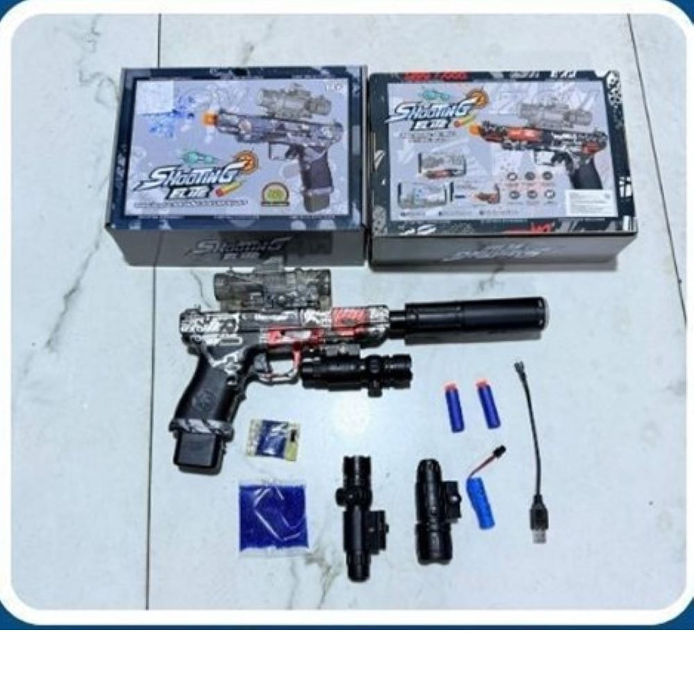 Pistola Hidrogel Glock C/Laser, Linterna y Silenciador RGB Gris