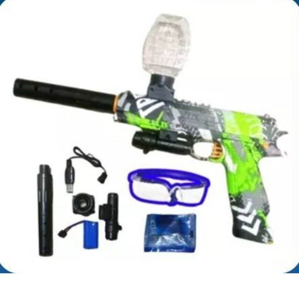 Pistola Hidrogel Glock C/Laser, Linterna y Silenciador Verde