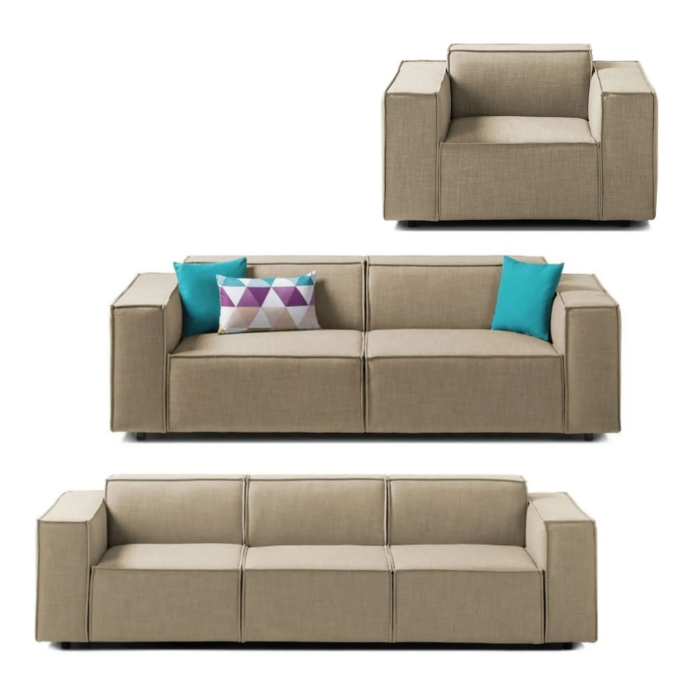 Juego de Sala Vitoriano 3 2 1 Beige Oscuro