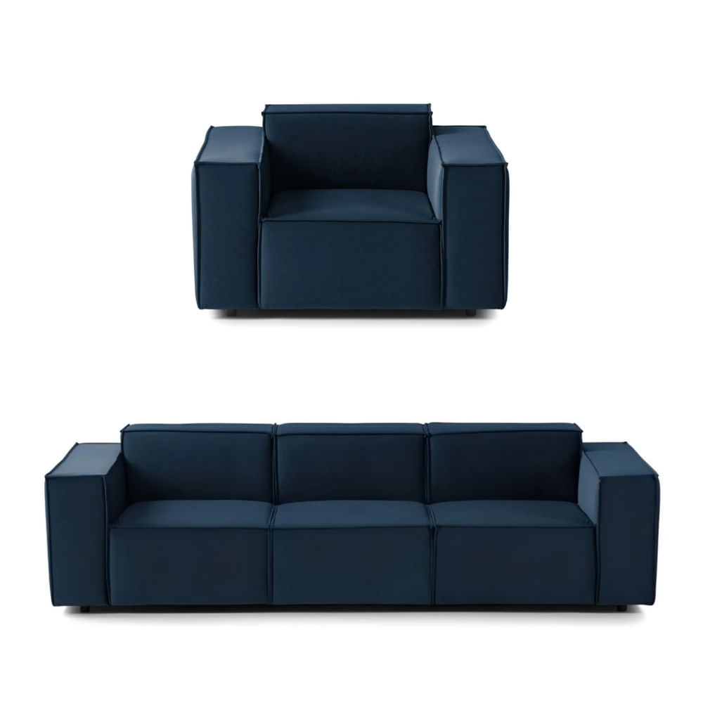 Juego de Sala Vitoriano 3 1 Azul Oscuro