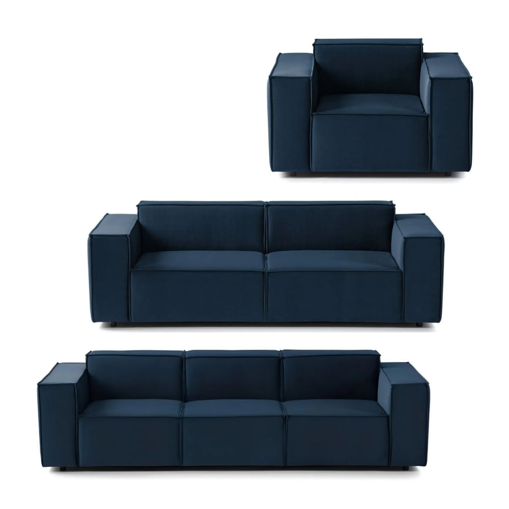 Juego de Sala Vitoriano 3 2 1 Azul Oscuro