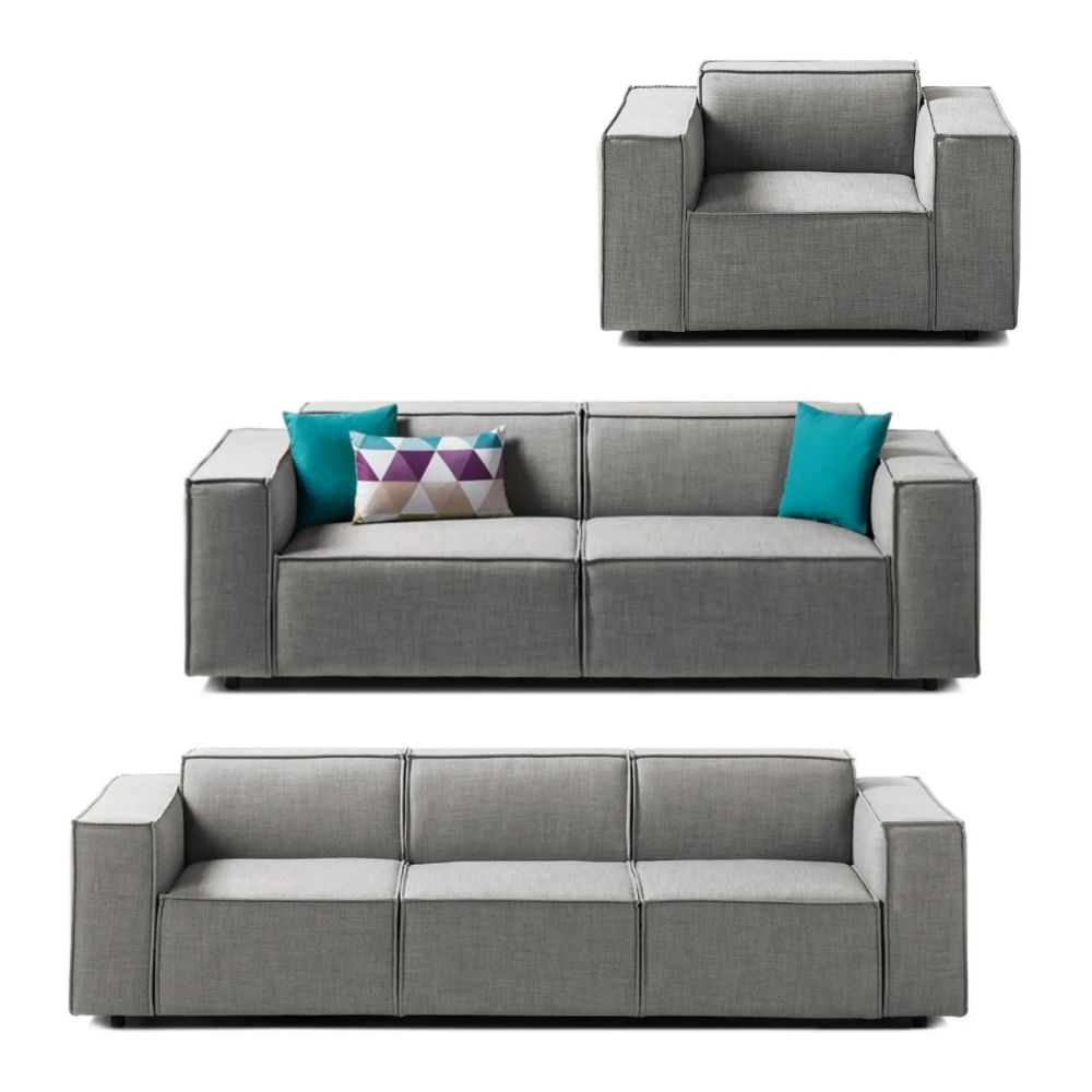 Juego de Sala Vitoriano 3 2 1 Gris Claro