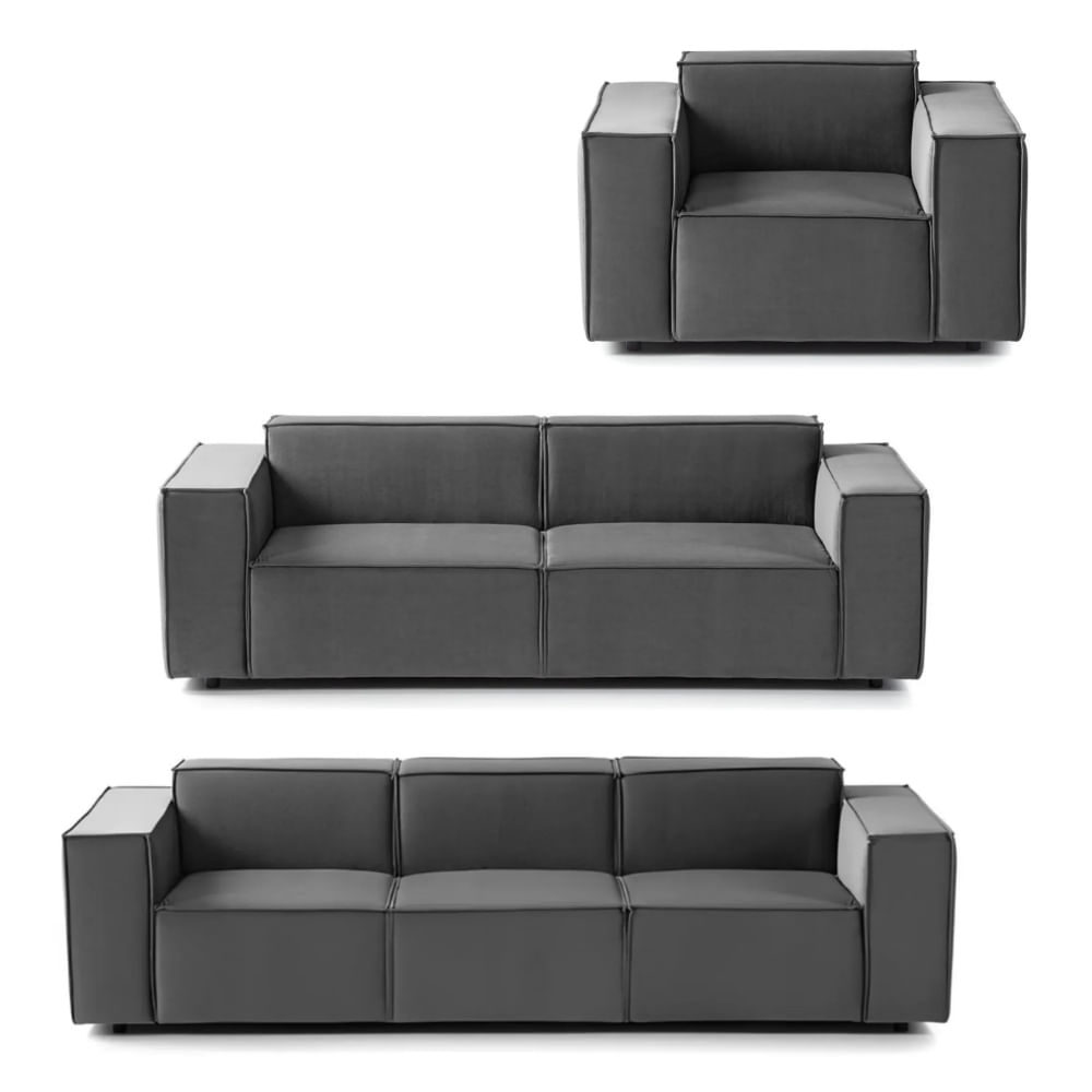 Juego de Sala Vitoriano 3 2 1 Gris